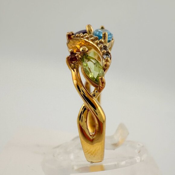 Colorful Gemstone Bouquet Ring in Sterling Silver with 14kt Gold Overlay - Picture 7 of 16